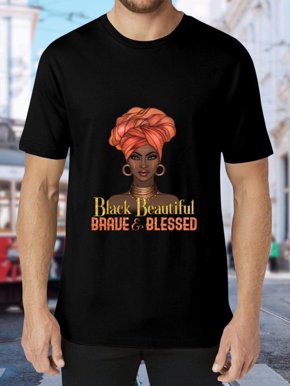 Black Beautiful Brave & Blessed Graphic Tee - Black & Orange